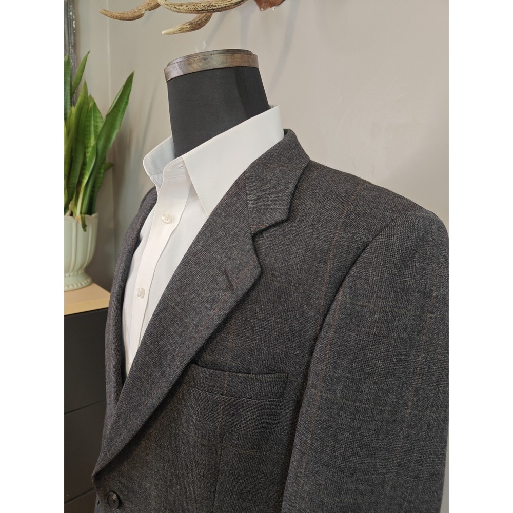 Bespoke 40R Gray Plaid Wool Blazer Mens 2 Button Sport Coat Made in USA M501